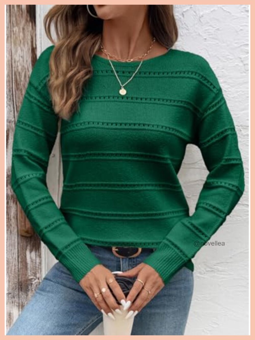 Women's Crewneck Long Sleeve Hollow Out Knit Lightweight Sweater - Picture 4 of 6